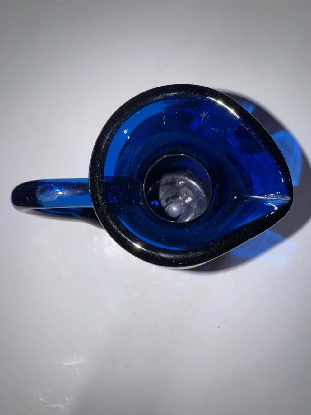 Hand Blown Glass Pitcher Cobalt Blue with Handle  6.5